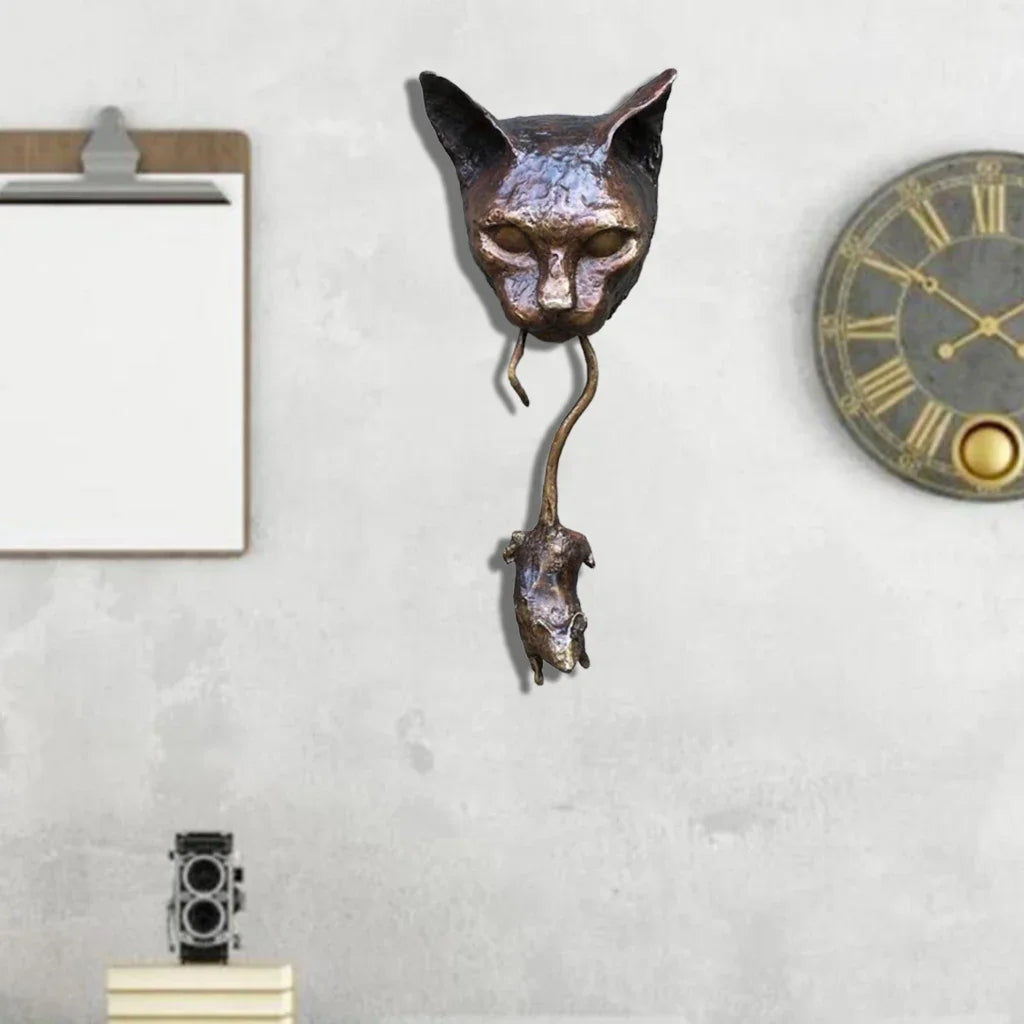 Cat and Mouse Statue Resin Wall Sculpture Pendant Knocker Decoration for Door