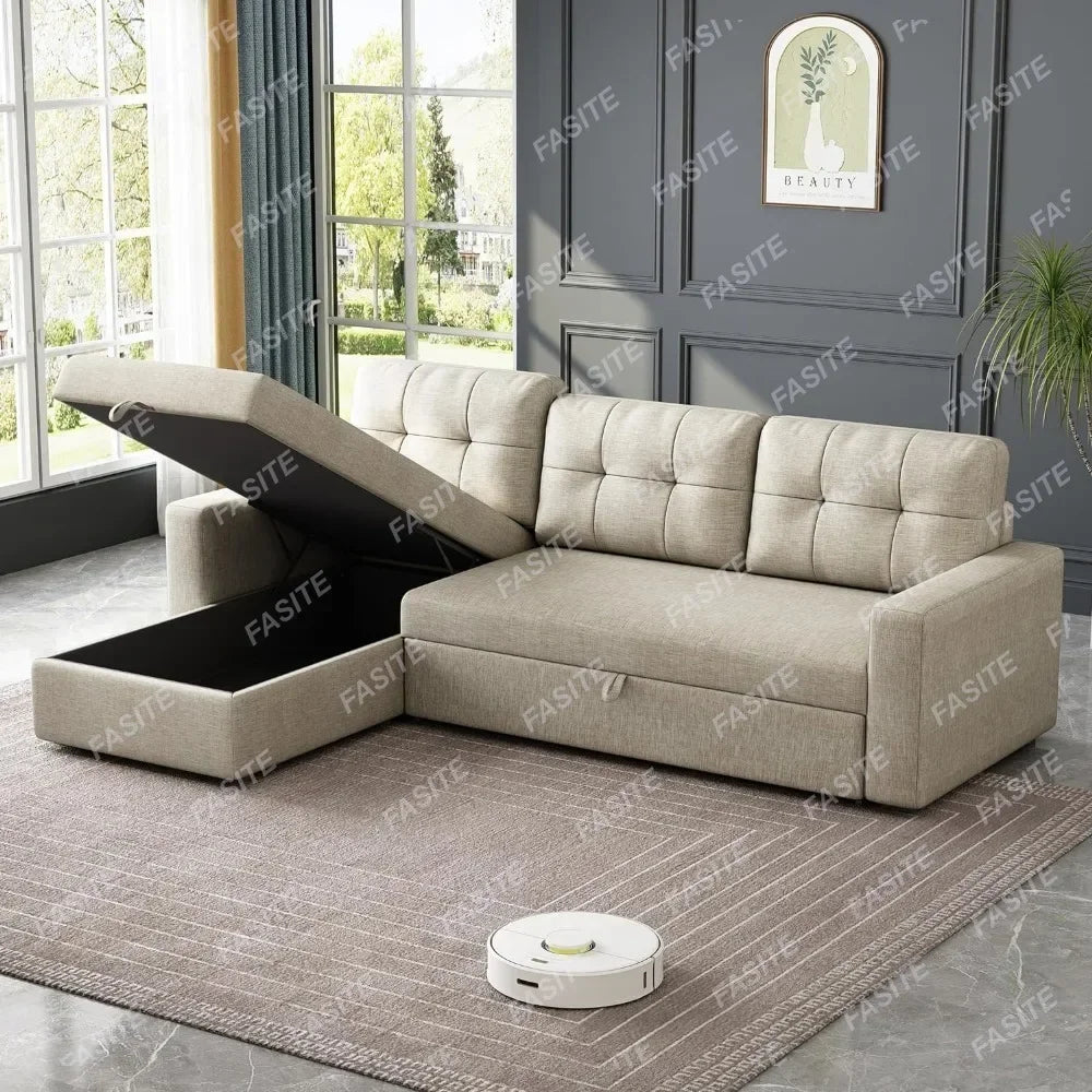 Living Room Sofa, Convertible Sofa Bed with 3 Cushions and Breathable Fabric