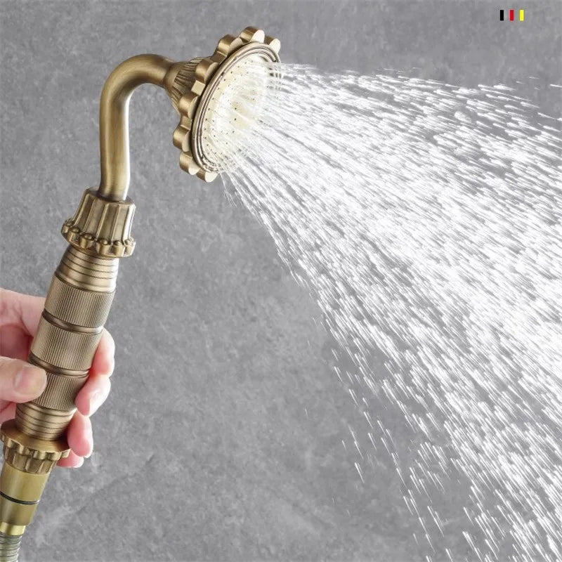 Antique Bronze Carved Bathroom Shower Faucet Set Wall Mounted Bathtub and Shower Faucet Cold & Hot Bath Shower Mixer Tap Brass