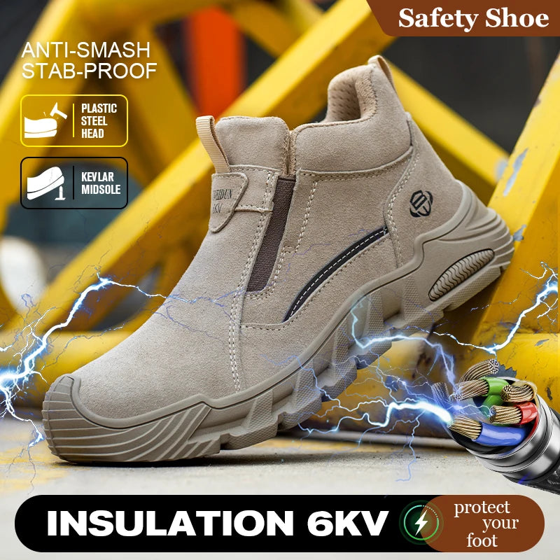 Insulated 6KV Plastic Toe Men's Safety Shoes Anti-impact Puncture-Resistant Work Boots Durable Labor Protection Footwear