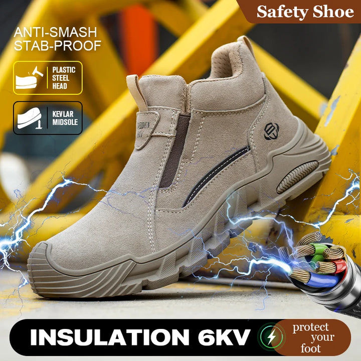 Insulated 6KV Plastic Toe Men's Safety Shoes Anti-impact Puncture-Resistant Work Boots Durable Labor Protection Footwear