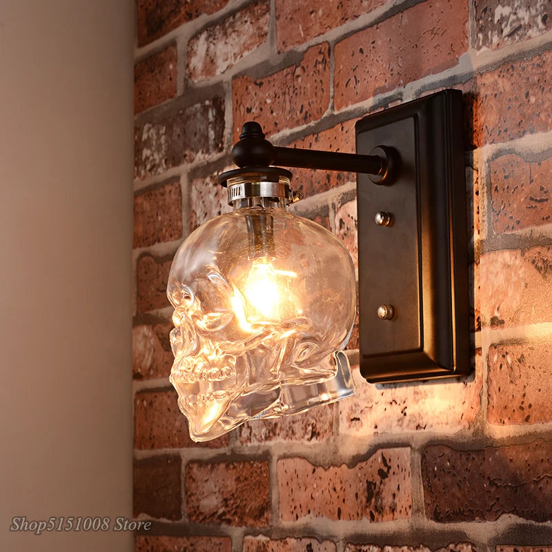 Skull Bones Wall Lamp Retro Loft Sconces Clear Glass Bottle Wall Art Light Fixtures for Dinning Room Bar Industrial Home Decor
