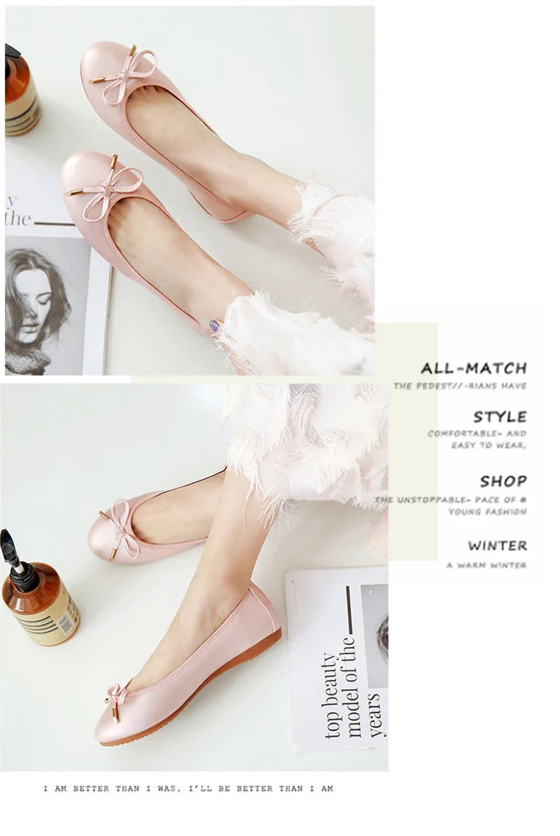 Ladies Loafers Shoes Bowtie Flats Patent Leather Loafers Women Round Toe Roll-Up Shoes Woman Bridesmaid Flats Large Size Zapatos