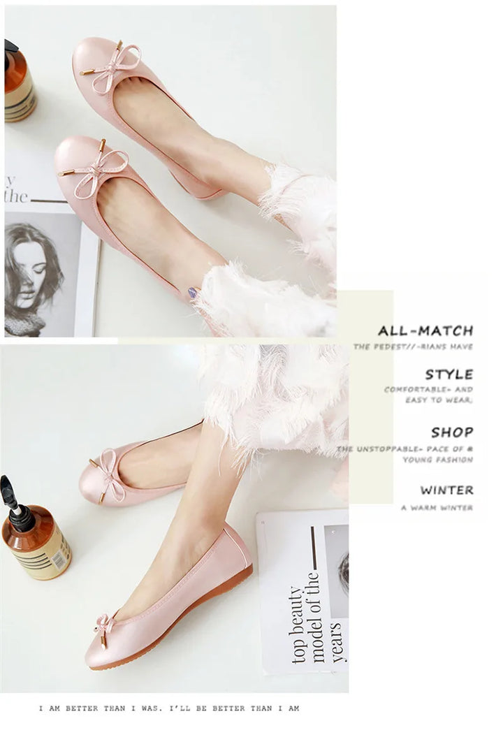 Ladies Loafers Shoes Bowtie Flats Patent Leather Loafers Women Round Toe Roll-Up Shoes Woman Bridesmaid Flats Large Size Zapatos