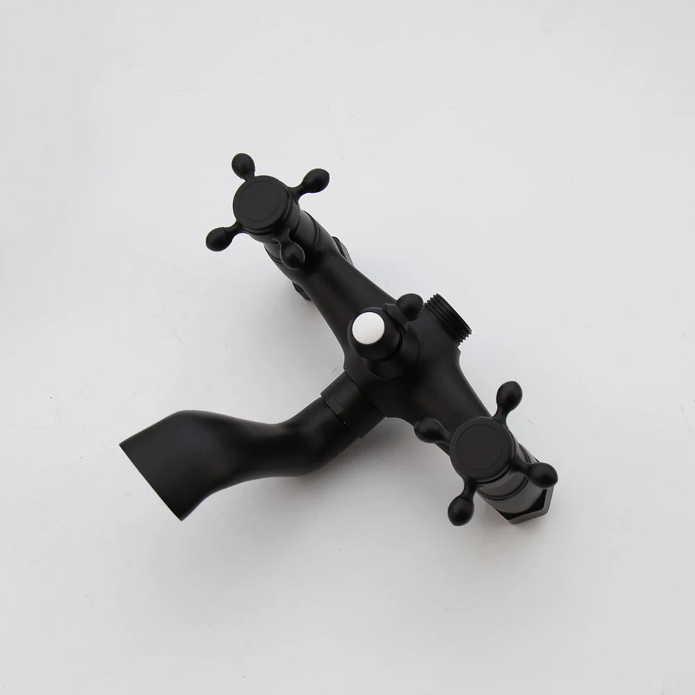 KEMAIDI Bathroom Black Shower Set Wall Mounted 8" Rainfall Shower Faucet 3-functions 2 Cross Handles Solid Brass Shower Fixtures