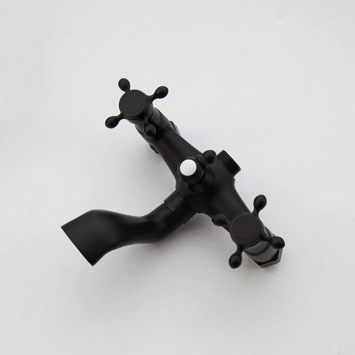 KEMAIDI Bathroom Black Shower Set Wall Mounted 8" Rainfall Shower Faucet 3-functions 2 Cross Handles Solid Brass Shower Fixtures