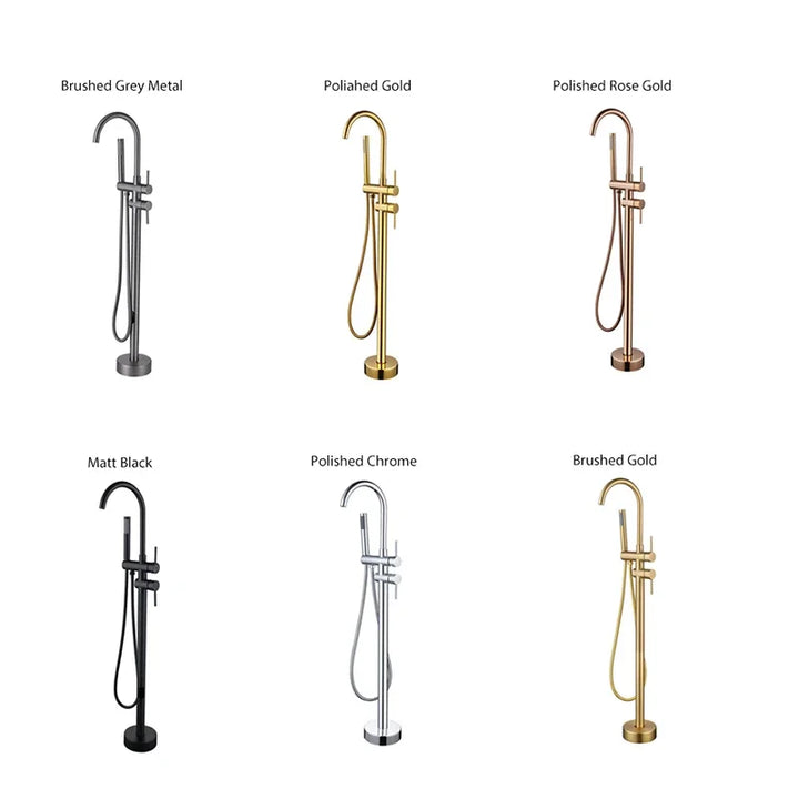 Rose Gold/Brushed Grey Floor Mount Bathtub Faucet Bathroom Bath Water Mixer Tap Faucets Double Handles with Hand Shower Brass