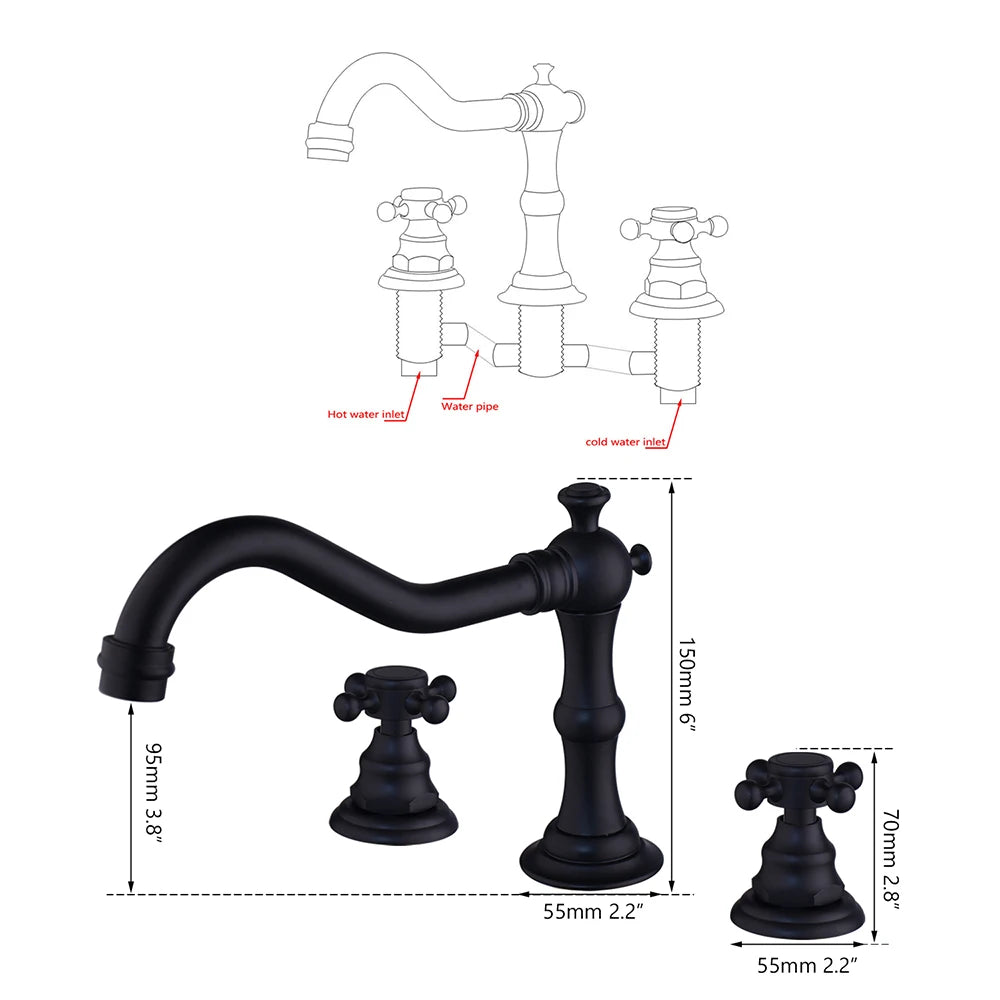 YANKSMART Bathroom Bathtub Retro Spout Golden Polished 3 Pieces Basin Sink Brass Faucets Deck Mounted Cold & Hot Water Mixer Tap