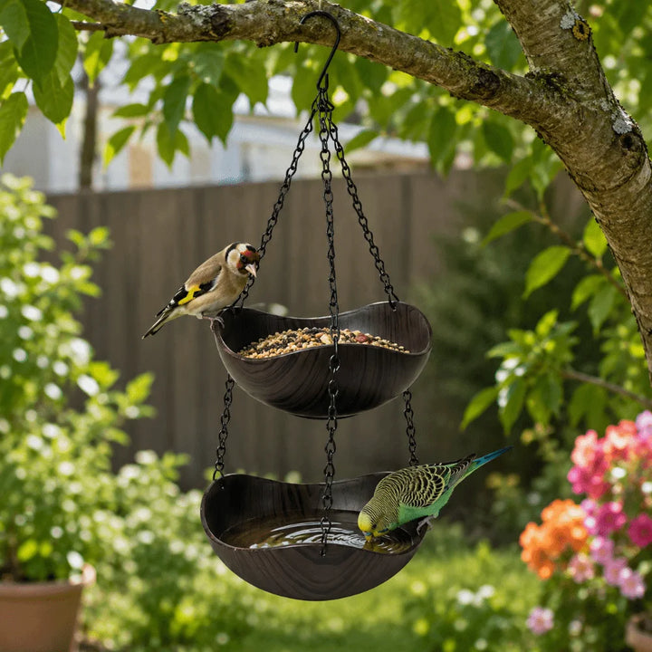 Double Layer Hanging Bird Feeder Feeding Tools Yard Decoration Bird Bath Bowl Bowl-shaped Plastic Hummingbird Water Drinker
