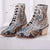 Women Luxury Silk Embroidered Lace Up  Ankle Boots Autumn/Winter