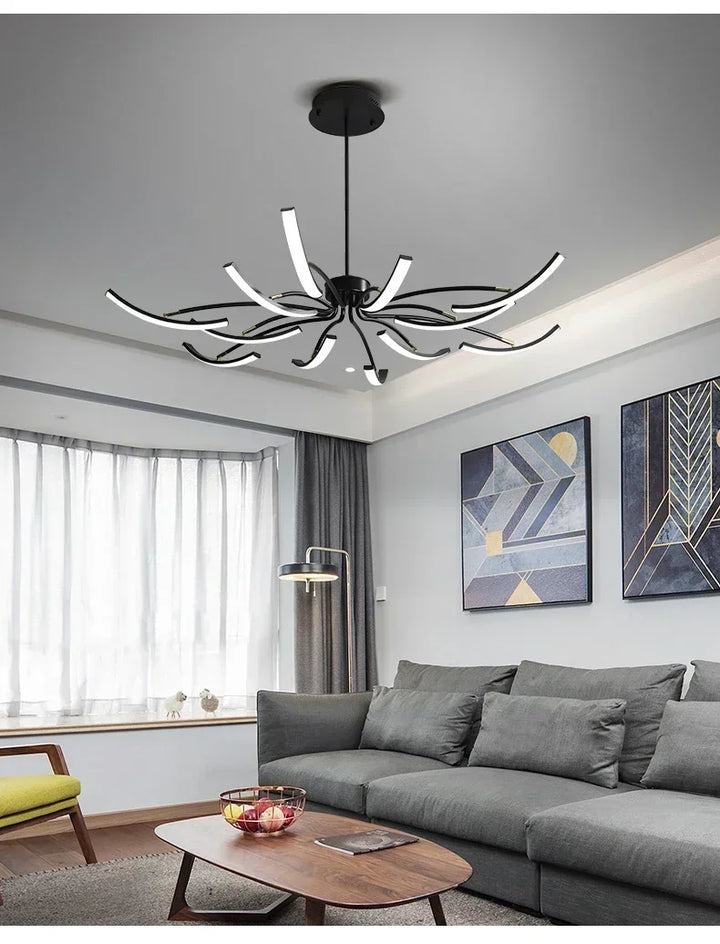 Modern Black Gold Dimming Pendant Light Nordic Creative LED Ceiling Chandeliers For Living Room Home Decor Light Fixtures