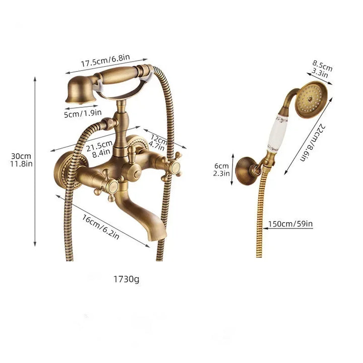Antique Bathtub Shower Faucet Set Wall Mounted Black Bath Shower Faucet Bathroom Cold and Hot Bath and Shower Mixer Taps Brass