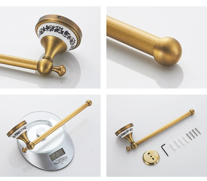 ELLEN Antique Bronze Bathroom Hardware Set Adjust Towel Rack Towel Holder Toilet Paper Holder Robe Hook EL2001A