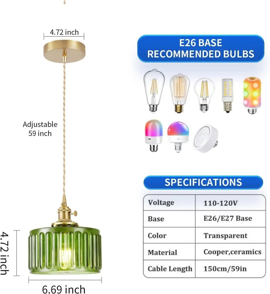 Hanging lamp glass pendant light E27 striped pendant light suitable for dining rooms, kitchens, cafes, bedside pendant lights