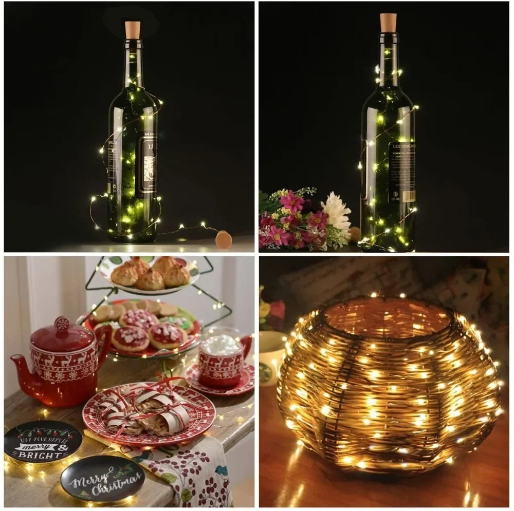 5-pack 2m Cork Bottle Fairy Lights USB Rechargeable Christmas Garland String Lights for Bedroom Room Home Wedding Party Decor