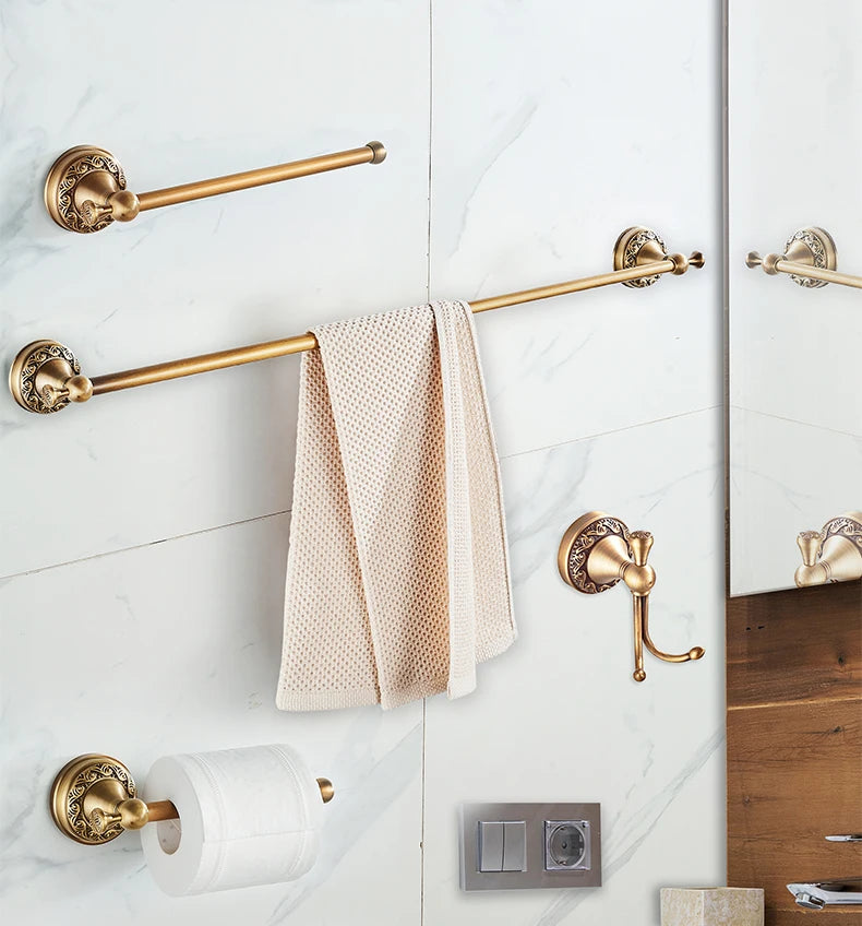 ELLEN Antique Bronze Bathroom Hardware Set Adjust Towel Rack Towel Holder Toilet Paper Holder Robe Hook EL2001A
