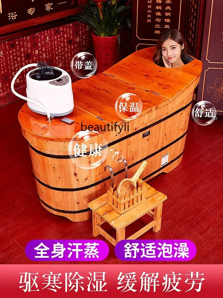 Wooden Bathtub for Adult, Cedar Barrels Bath Bucket, Fumigation Bath, Solid Bathtub