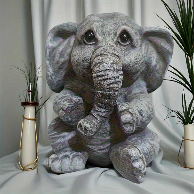 Cute Elephant Statue for Outdoor Decoration, Resin Craft Sculpture for Garden, Patio, Balcony, Outdoor Animal Living Room Decor