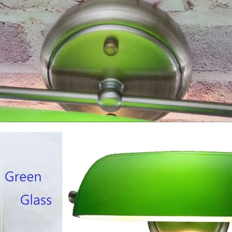 Green Glass Bankers Lamp Shade Adjustable Wall Light with Pull Chain Switch Hard Wired for Bedroom Sconce Fixture