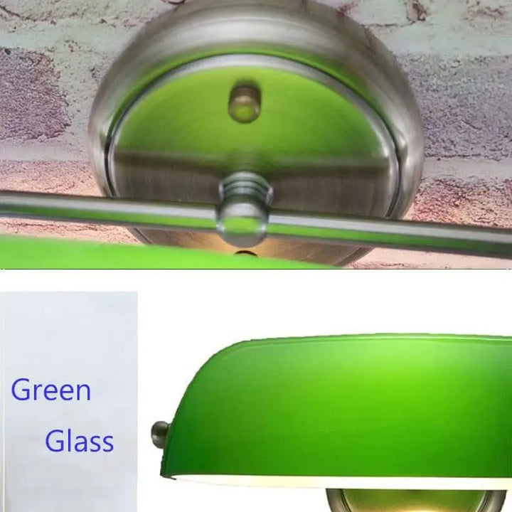 Green Glass Bankers Lamp Shade Adjustable Wall Light with Pull Chain Switch Hard Wired for Bedroom Sconce Fixture