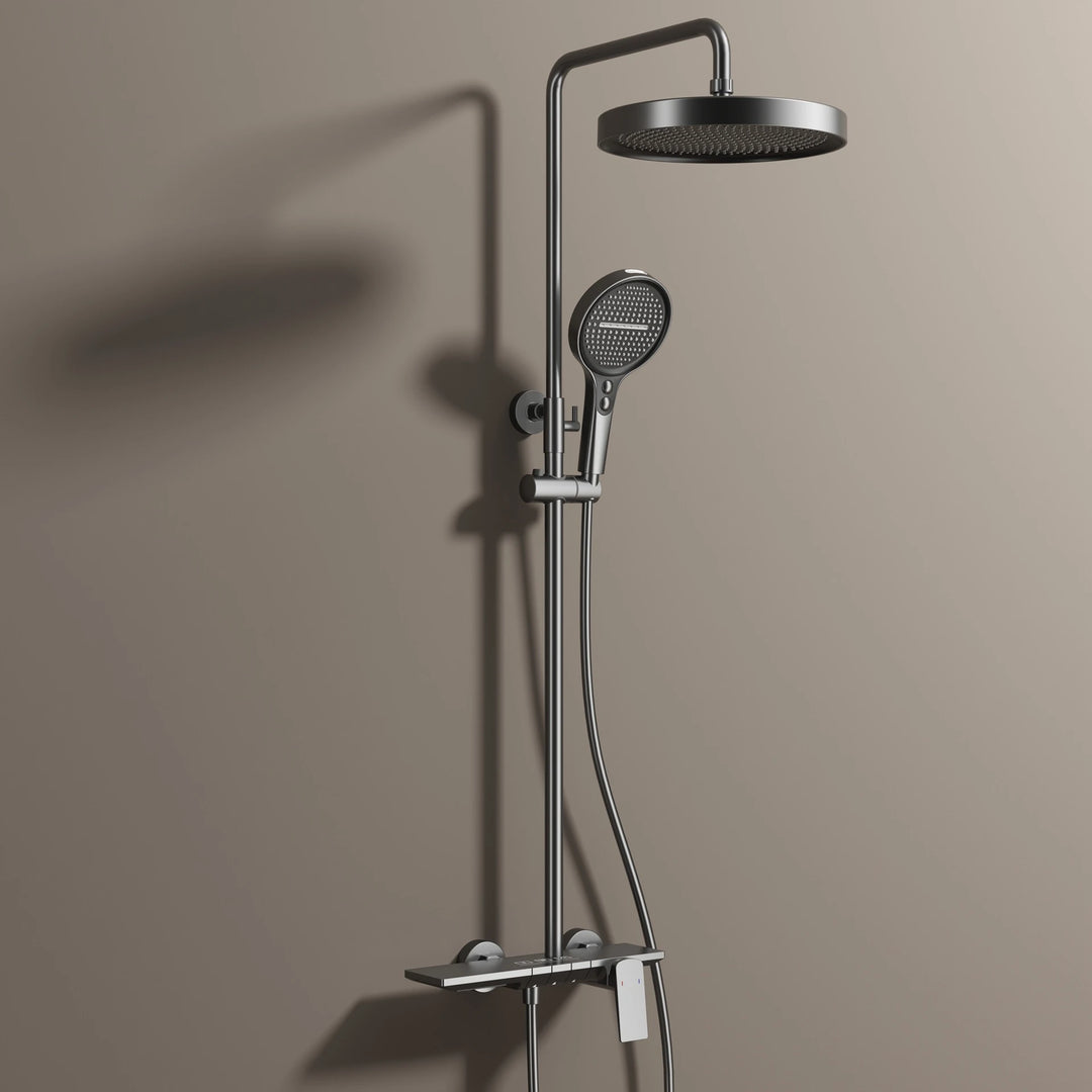 Brushed Rose Gold Piano Bathroom Shower Set Brass Hot Cold Bathroom Mixer Faucet Rain Shower Head Hot Cold Piano Shower System