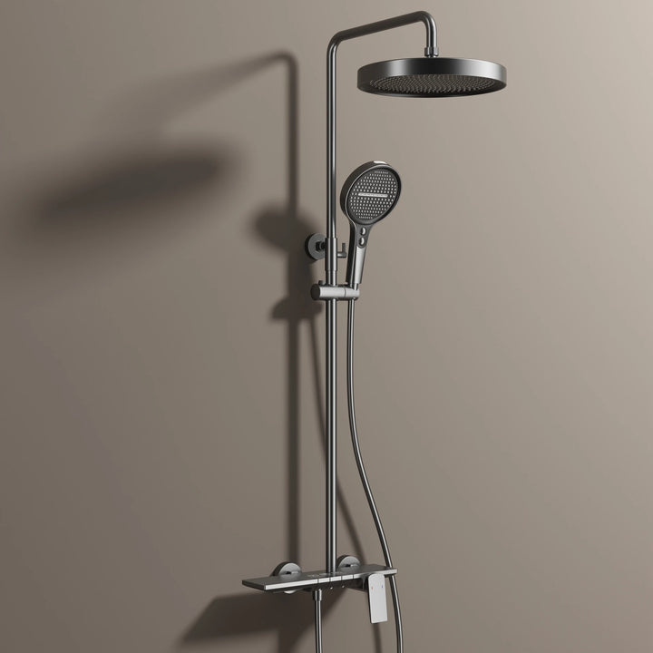 Brushed Rose Gold Piano Bathroom Shower Set Brass Hot Cold Bathroom Mixer Faucet Rain Shower Head Hot Cold Piano Shower System