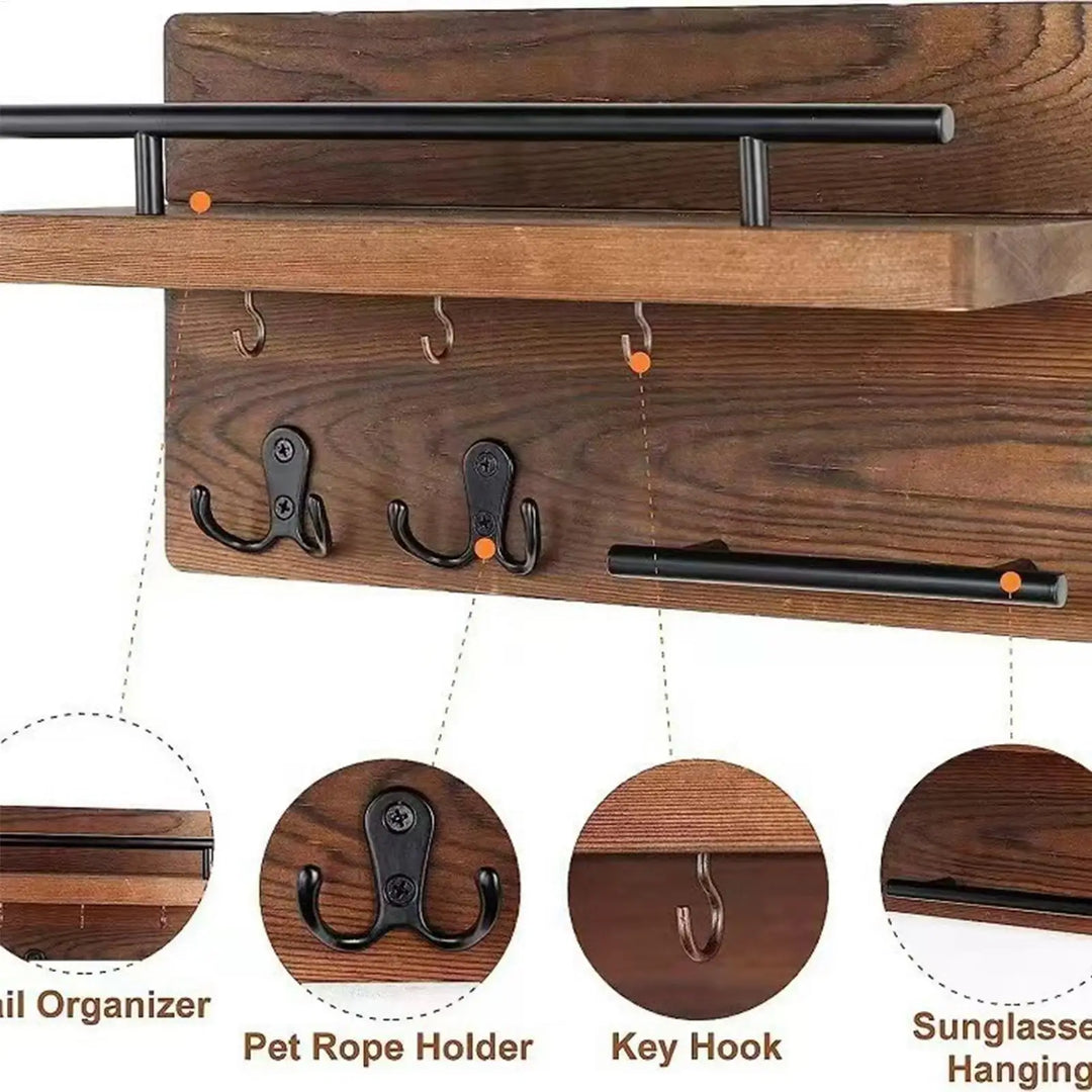 Key Holder for Entrance Wall Mount Wooden Retro Decorative Hanger  Wall Mounted Mail Organizer with Shelf for Coat Mail Entryway