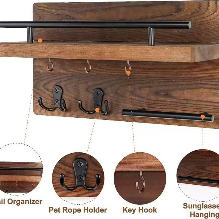 Key Holder for Entrance Wall Mount Wooden Retro Decorative Hanger  Wall Mounted Mail Organizer with Shelf for Coat Mail Entryway