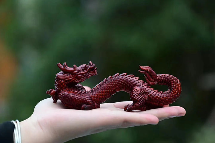 Natural Wood Shenlong  Statue  Chinese Auspicious Beast，Solid wood Carving