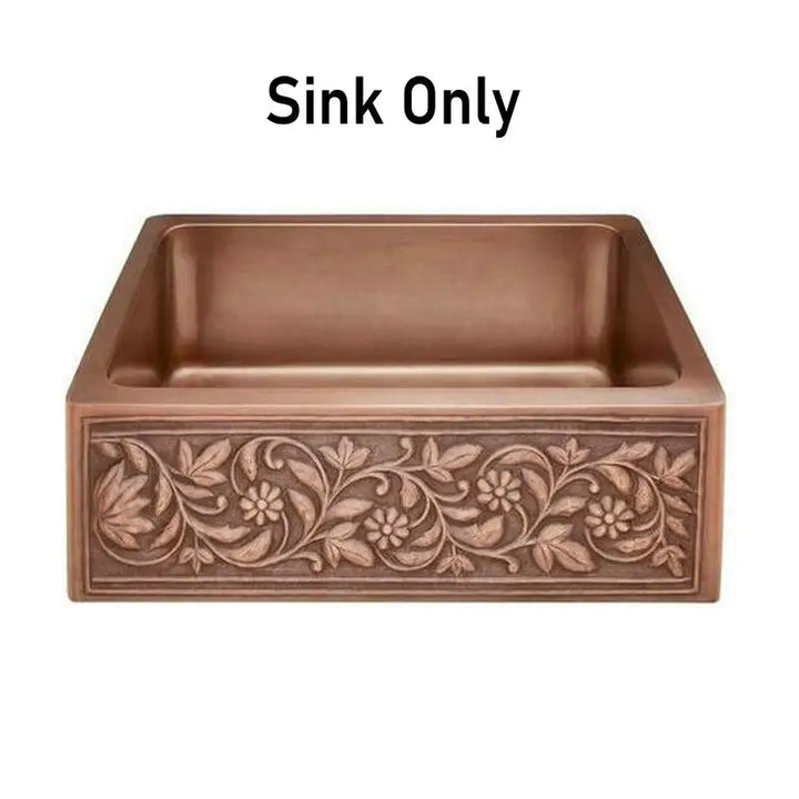 MAEBOW Antique Copper Regtangular Apron Front Single Bowl Artistic Kitchen Sink