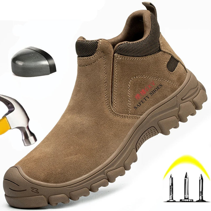 Slip on Mens Boots Comfortable Work Shoes Safety Shoes With Steel Toe Cap Anti-smash Sneakers Puncture-Proof Indestructible Shoes H-1