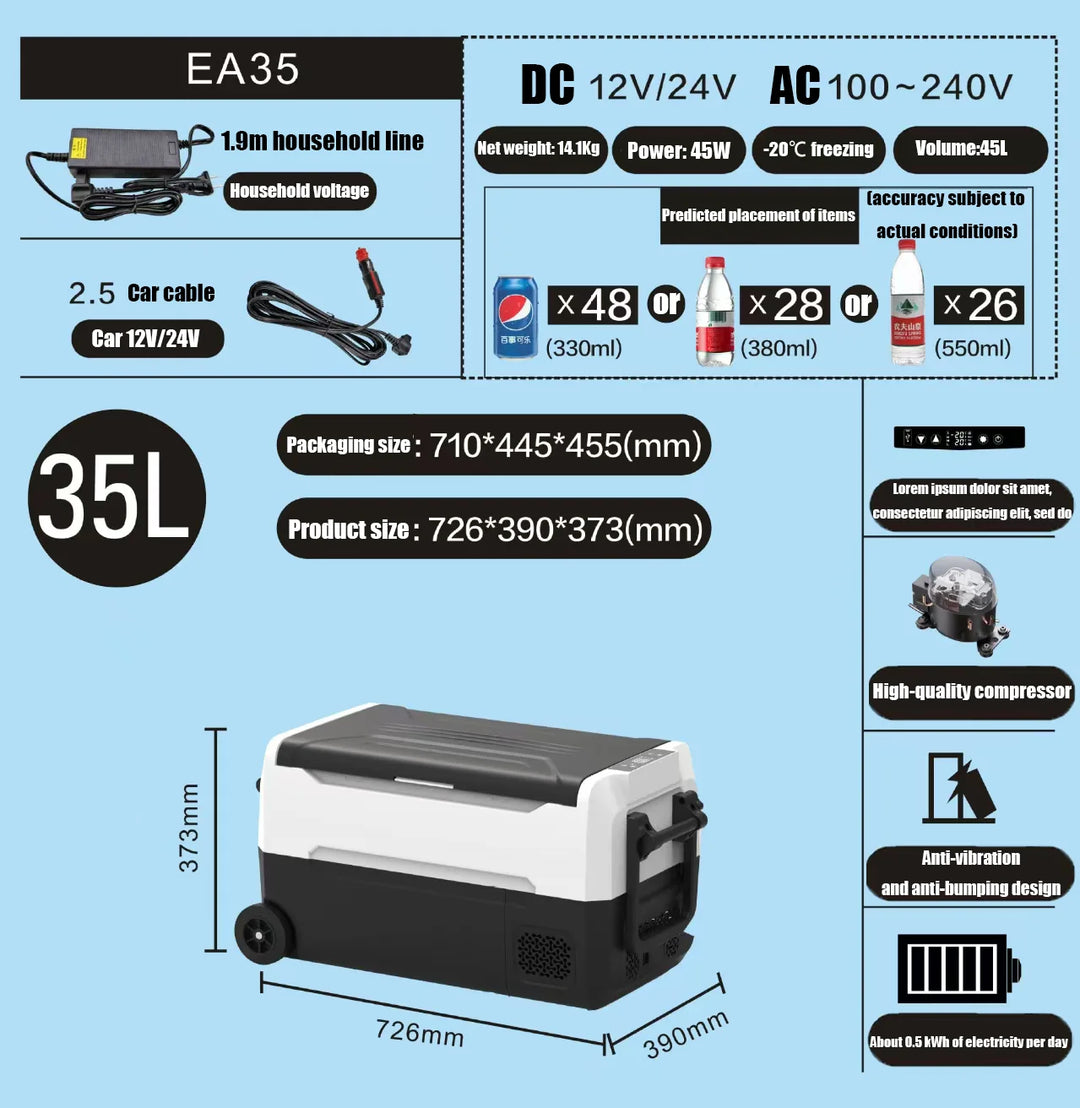 35L Portable Car Freezer Powerful Compressor Quickly Cooler Small Car Fridge Dual Zone for Home Outdoors Camping Traveling Use