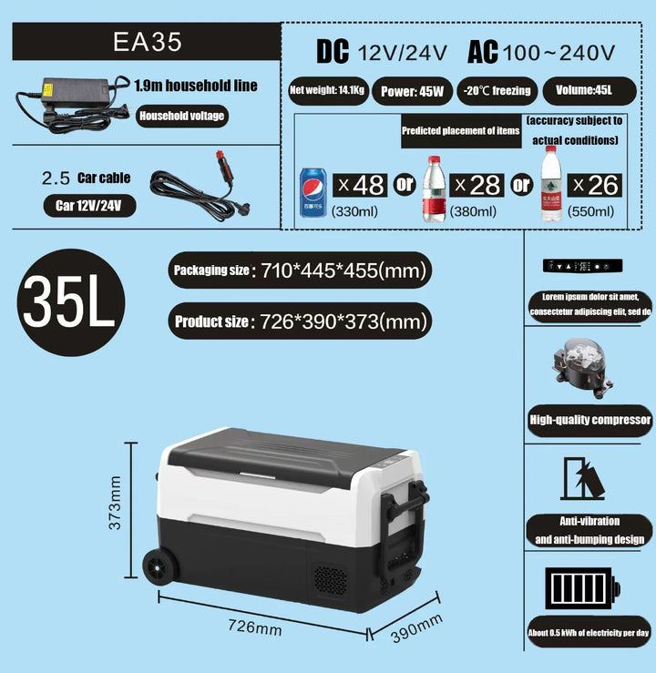 35L Portable Car Freezer Powerful Compressor Quickly Cooler Small Car Fridge Dual Zone for Home Outdoors Camping Traveling Use