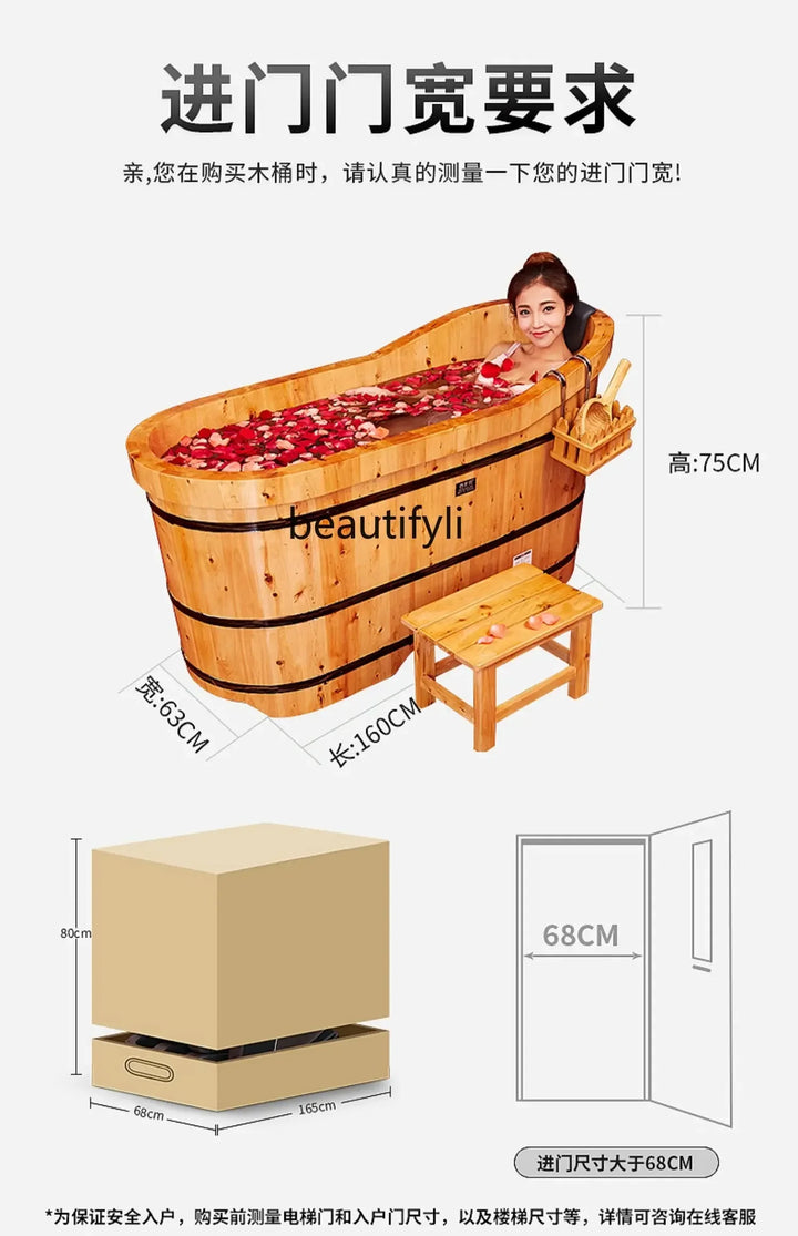 Wooden Bathtub for Adult, Cedar Barrels Bath Bucket, Fumigation Bath, Solid Bathtub