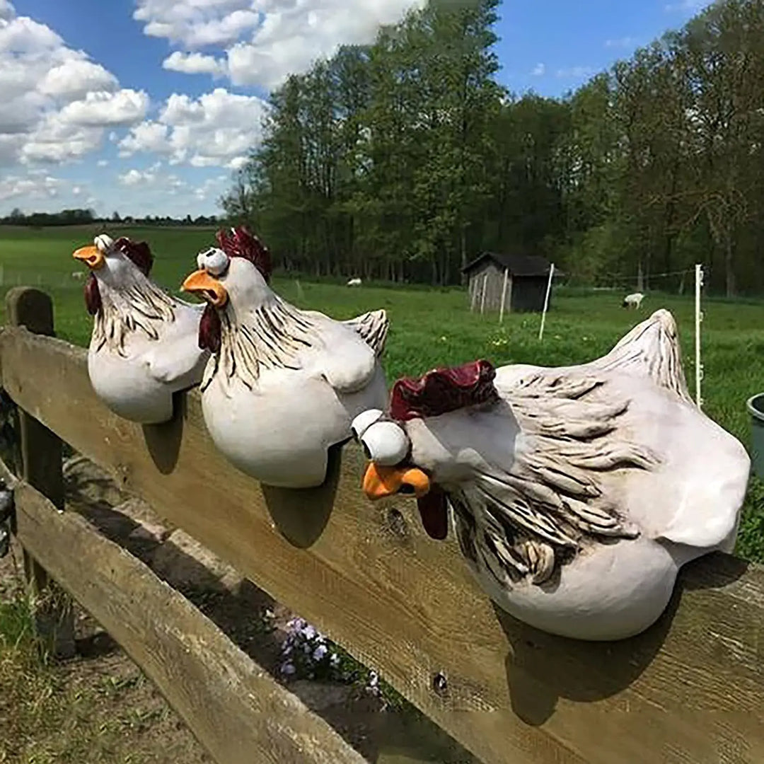 Funny Cute Chicken Fence Decoration Statue Resin Garden Chicken Hen Sculpture Craft Courtyard Home Decor Ornament Gift