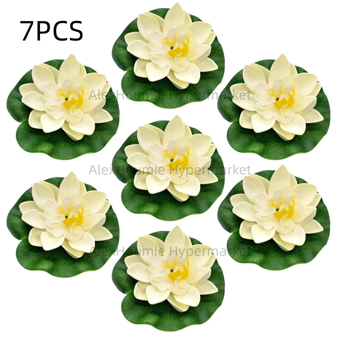 7 PCS Artificial Floating Foam Lotus Flower with Water Lily Pad Lifelike Ornament Perfect for Home Garden Pond Decor Decorations