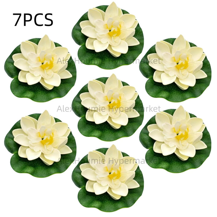 7 PCS Artificial Floating Foam Lotus Flower with Water Lily Pad Lifelike Ornament Perfect for Home Garden Pond Decor Decorations