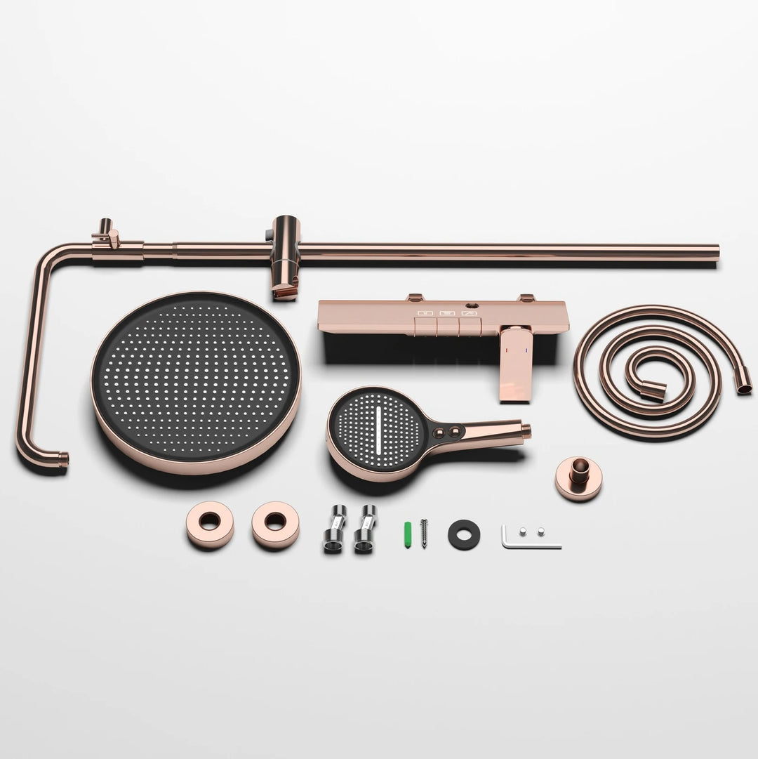 Brushed Rose Gold Piano Bathroom Shower Set Brass Hot Cold Bathroom Mixer Faucet Rain Shower Head Hot Cold Piano Shower System