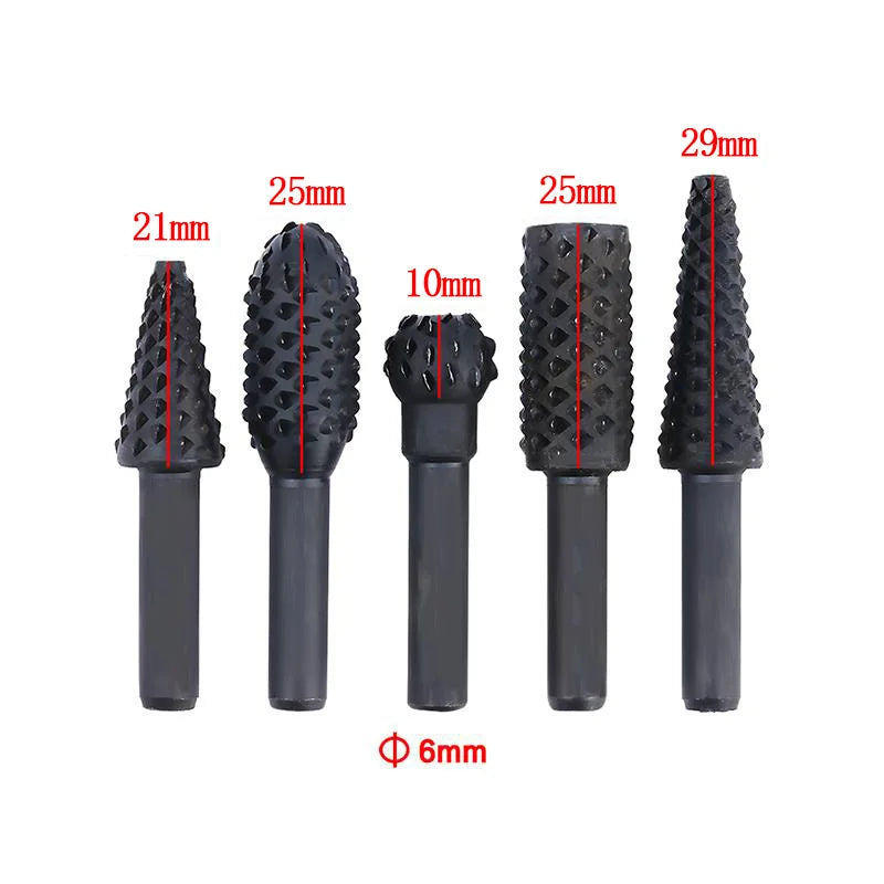 5pcs/set Woodworking Rotary Files Grinding Head Embossing Rotary File Wood Carving Tools Round Shank File Drill Bits Hand Tools