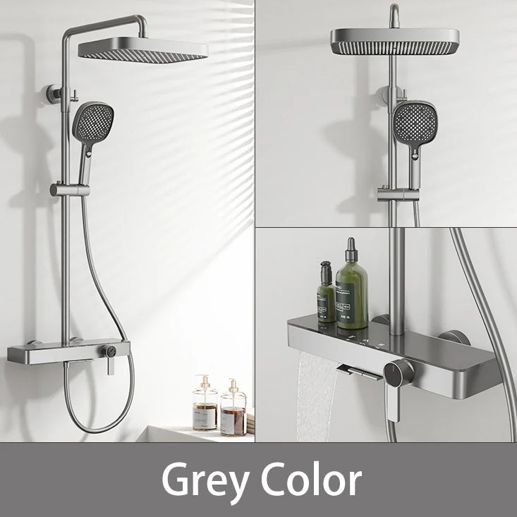 Hot Cold Piano Bathroom Shower System Set Brushed Rose Gold Waterfall Bathroom Faucet Rainfall Piano Bathroom Shower Set