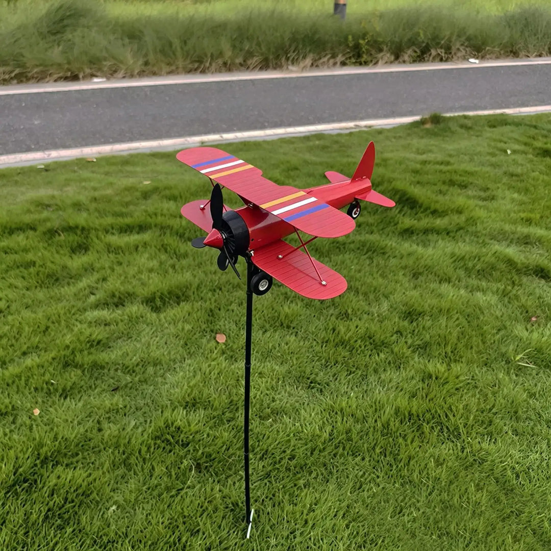Airplane Weathervane Metal Windmill Wind Measuring Tool Airplane Wind Spinner for Lawn Courtyard Outdoor Patio Deck Backyard