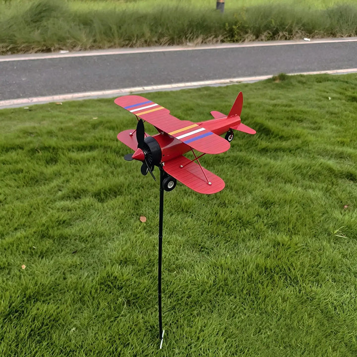 Airplane Weathervane Metal Windmill Wind Measuring Tool Airplane Wind Spinner for Lawn Courtyard Outdoor Patio Deck Backyard