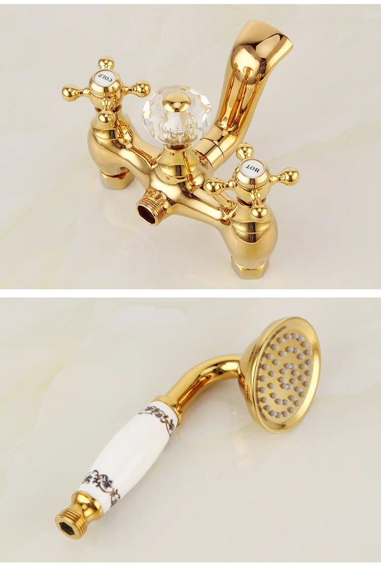 Luxury Gold Bathroom Shower Faucet Brass Bathtub and Shower Faucet Wall-Mounted Bath and shower Faucet Classical Dual Handle