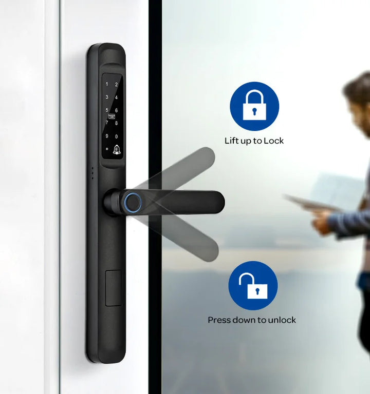 Tuya WiFi App waterproof Smart Door Lock Aluminum Biometric lock fingerprint door handle Digital Keyless lock for Glass Sliding