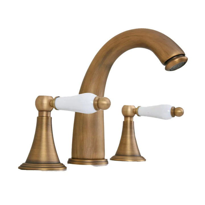 Antique Brass Widespread Bathroom Sink Faucet 3 Hole Basin Mixer Tap aan083