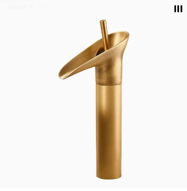 Antique copper washbasin, wine cup faucet, bathroom cabinet, ceramic countertop basin, waterfall cold and hot water faucet