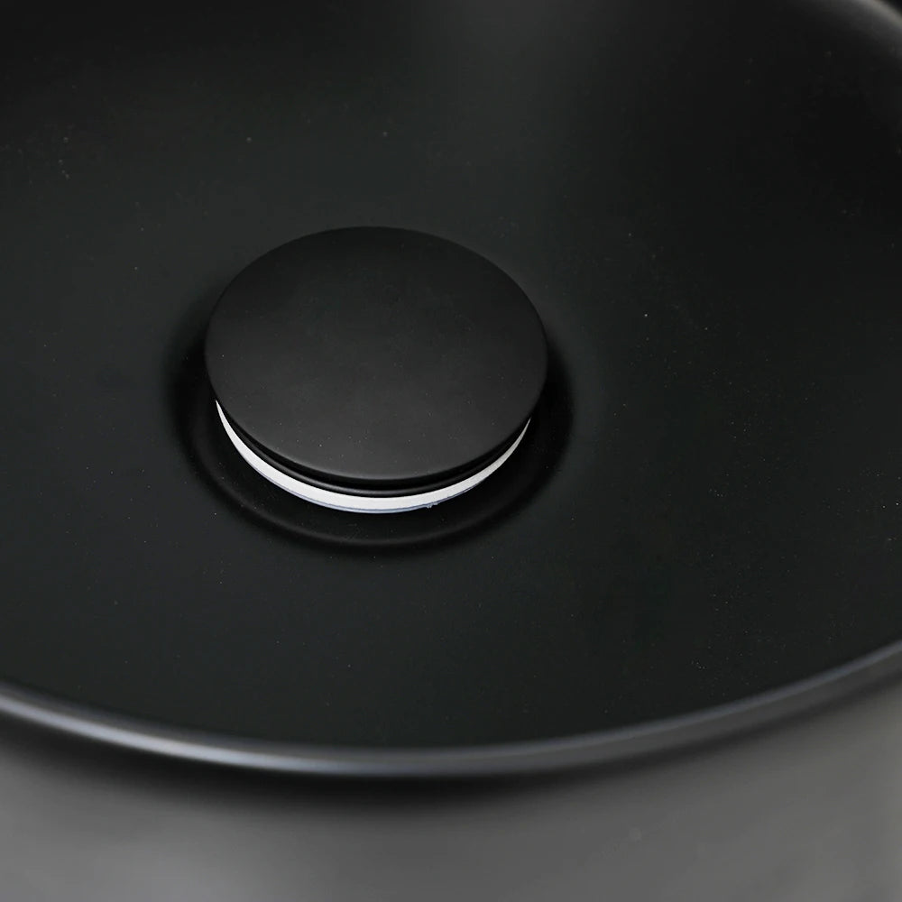 KEMAIDI Matte Black Bathroom Ceramic Washing Bowl Sink Above Counter Round Bathroom Sinks with Faucet Mixer Tap Set Deck Mounted