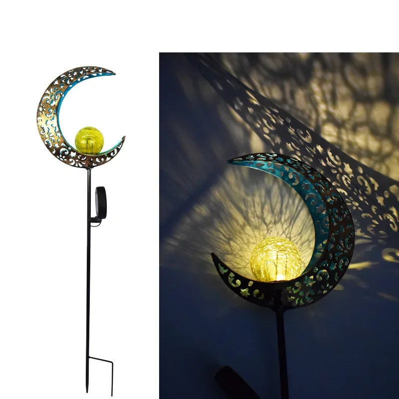 Solar Outdoor Garden Moon Lights Waterproof  LED Metal Fairy Landscape Light Perfect for Pathway and Yard Decor Antique Wrought