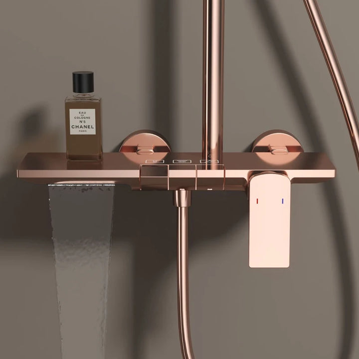 Rose Gold Shower Faucet Bathroom Hot Cold Mixer Bath Shower System Bathtub Wall Mount Round SPA Rainfall Luxury Set