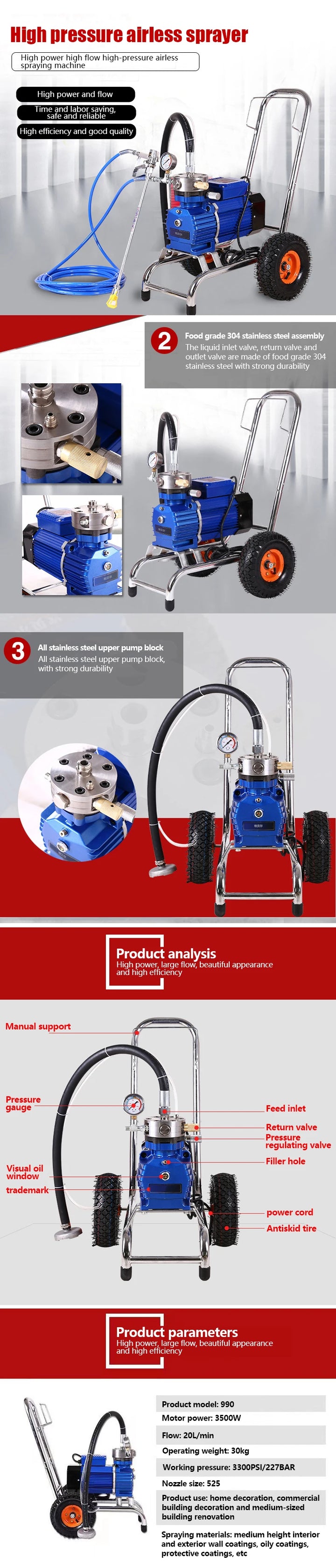 220V High Pressure Airless Spray Painting Machine Portable Electric Paint Sprayer